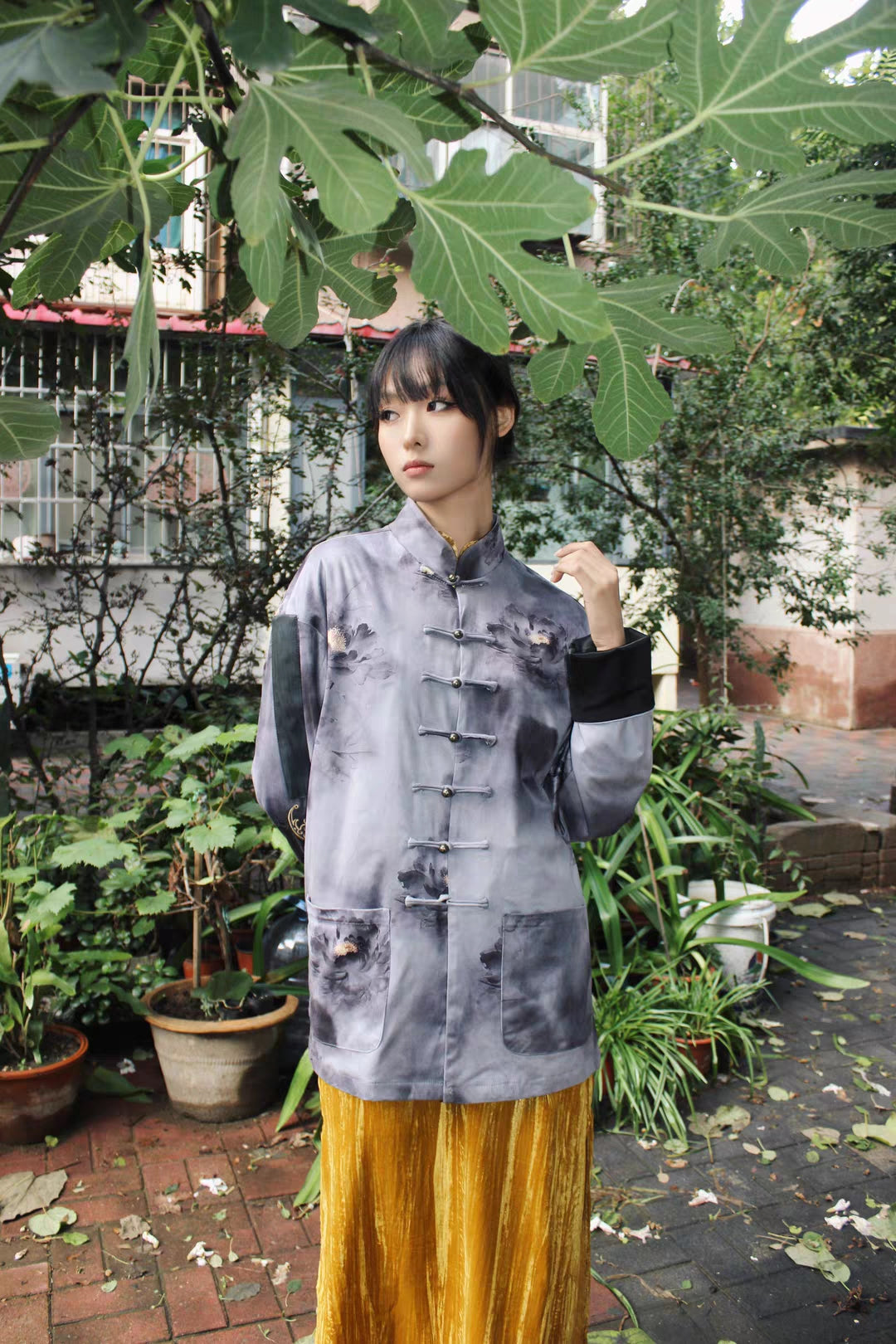Lotus print traditional Tang suit jacket, new Chinese-style men's retro top