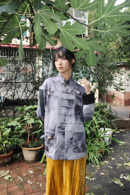 Lotus print traditional Tang suit jacket, new Chinese-style men's retro top