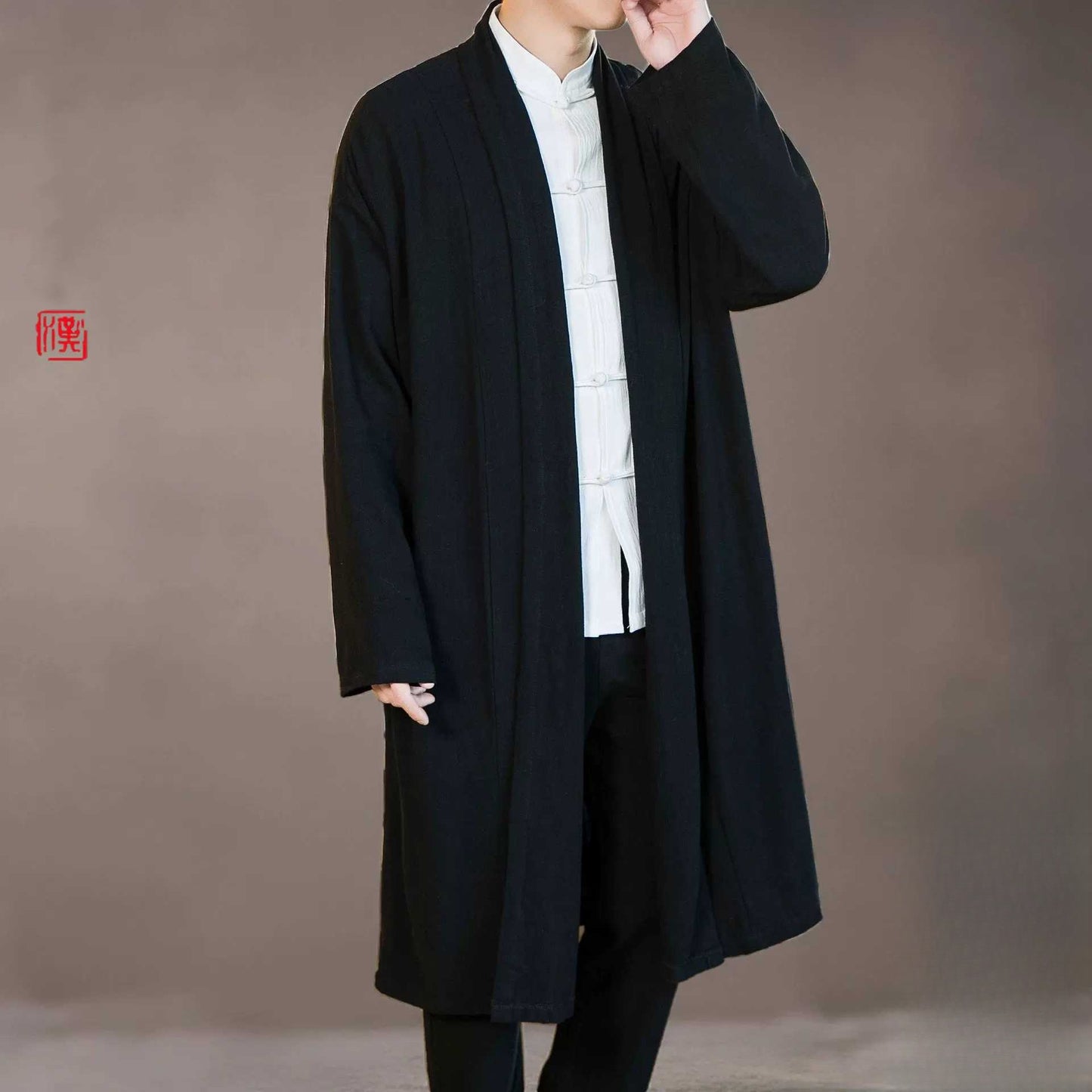 Medium to long length velvet long cloak Hanfu layman's Chinese meditation jacket