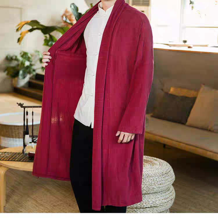 Medium to long length velvet long cloak Hanfu layman's Chinese meditation jacket