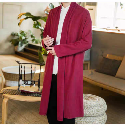 Medium to long length velvet long cloak Hanfu layman's Chinese meditation jacket