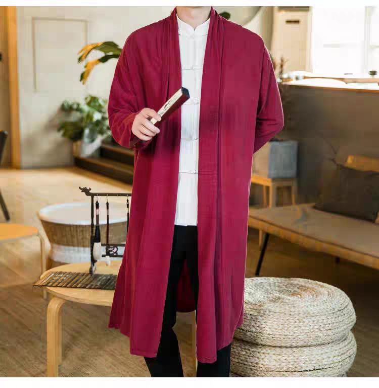 Medium to long length velvet long cloak Hanfu layman's Chinese meditation jacket