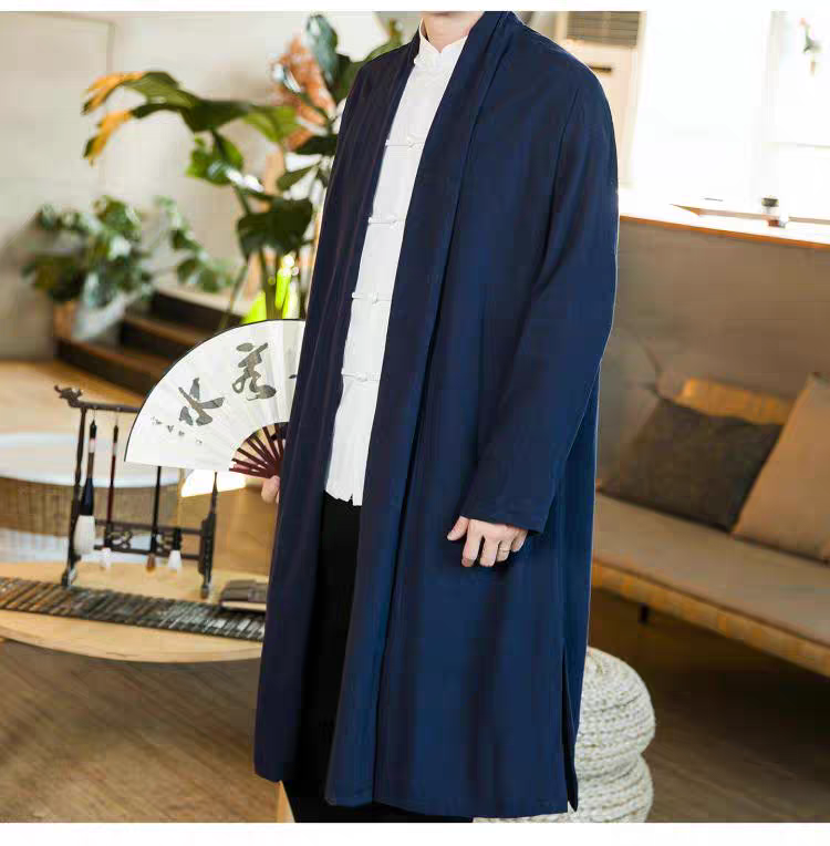 Medium to long length velvet long cloak Hanfu layman's Chinese meditation jacket