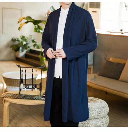 Medium to long length velvet long cloak Hanfu layman's Chinese meditation jacket