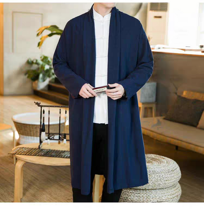 Medium to long length velvet long cloak Hanfu layman's Chinese meditation jacket