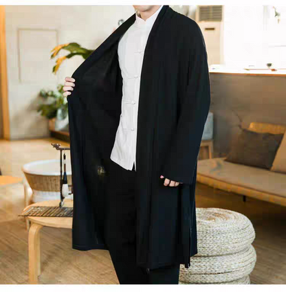 Medium to long length velvet long cloak Hanfu layman's Chinese meditation jacket