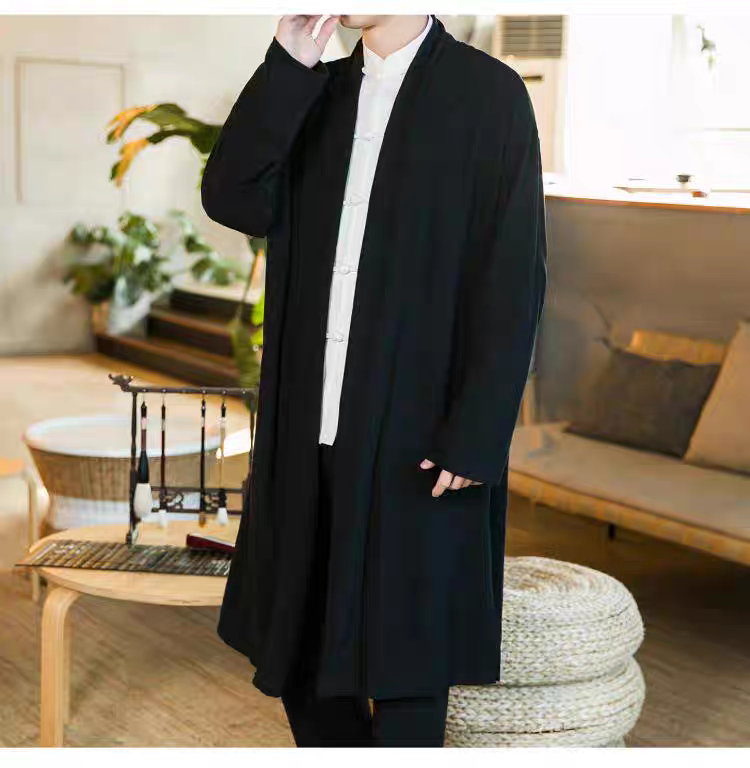 Medium to long length velvet long cloak Hanfu layman's Chinese meditation jacket