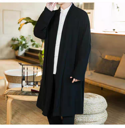 Medium to long length velvet long cloak Hanfu layman's Chinese meditation jacket