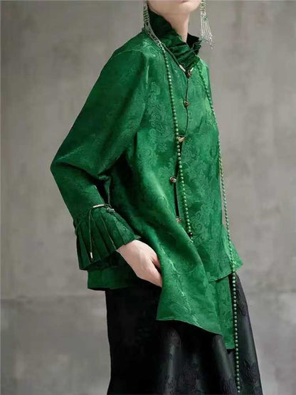 2026 Spring Collection Women's top Chinese-style green shirt
