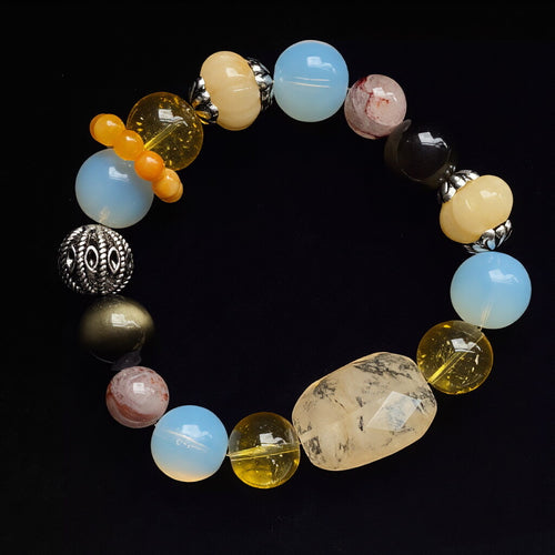 Vintage Natural Crystal Glass Beaded Bracelet | Boho Colorblock Jewelry