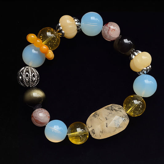 Vintage Natural Crystal Glass Beaded Bracelet | Boho Colorblock Jewelry