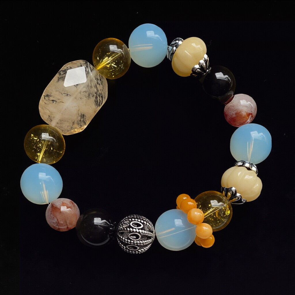 Vintage Natural Crystal Glass Beaded Bracelet | Boho Colorblock Jewelry
