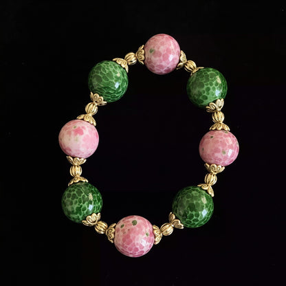 Vintage Frog Skin Glass Jewelry Set | Pink Green Choker & Bracelet