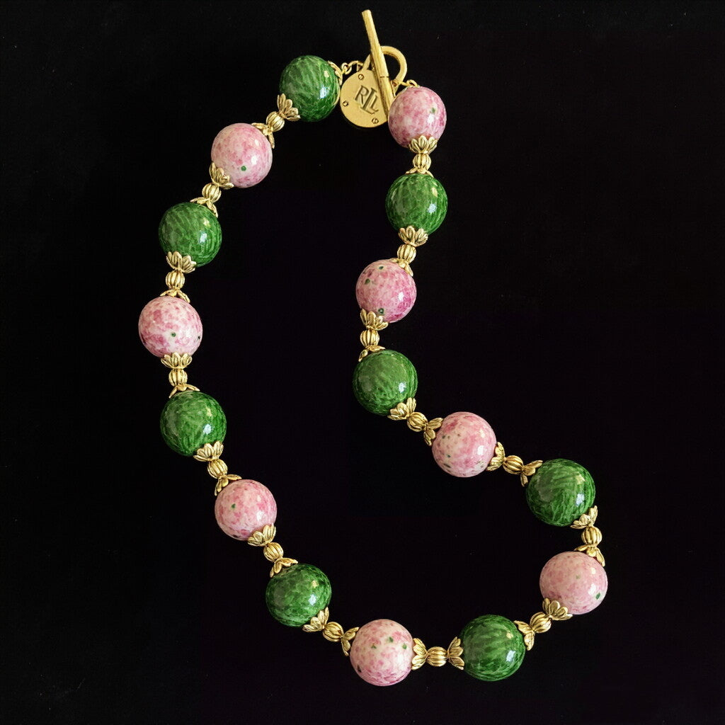 Vintage Frog Skin Glass Set | Pink Green Choker & Bracelet
