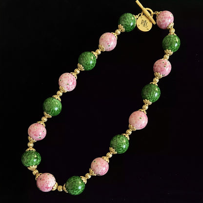 Vintage Frog Skin Glass Set | Pink Green Choker & Bracelet
