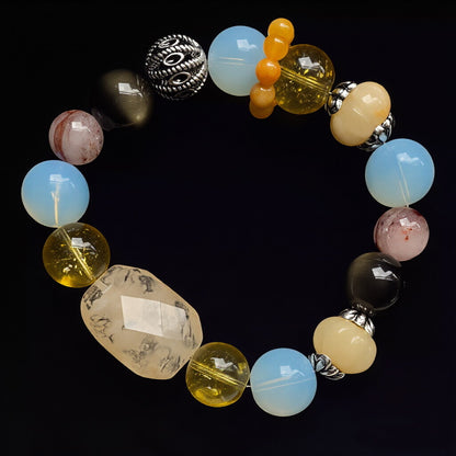 Vintage Natural Crystal Glass Beaded Bracelet | Boho Colorblock Jewelry