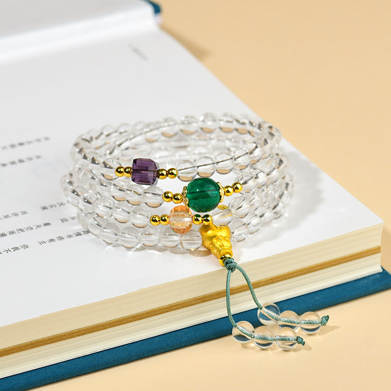 White Crystal 108 Rosary Bracelet Necklace