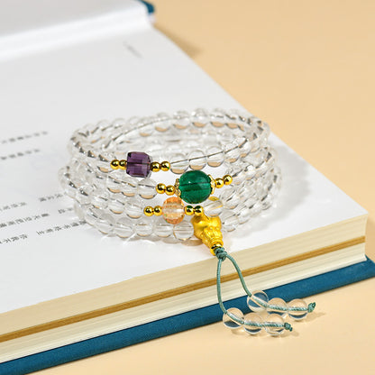 White Crystal 108 Rosary Bracelet Necklace