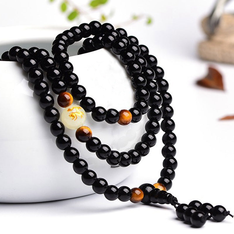 Obsidian multi-circle bead bracelet luminous stone