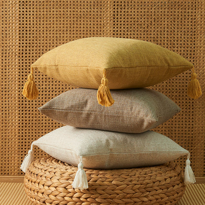 Cotton Linen Fringe Pillow Cover - Japanese Minimalist Cushion 45x45cm