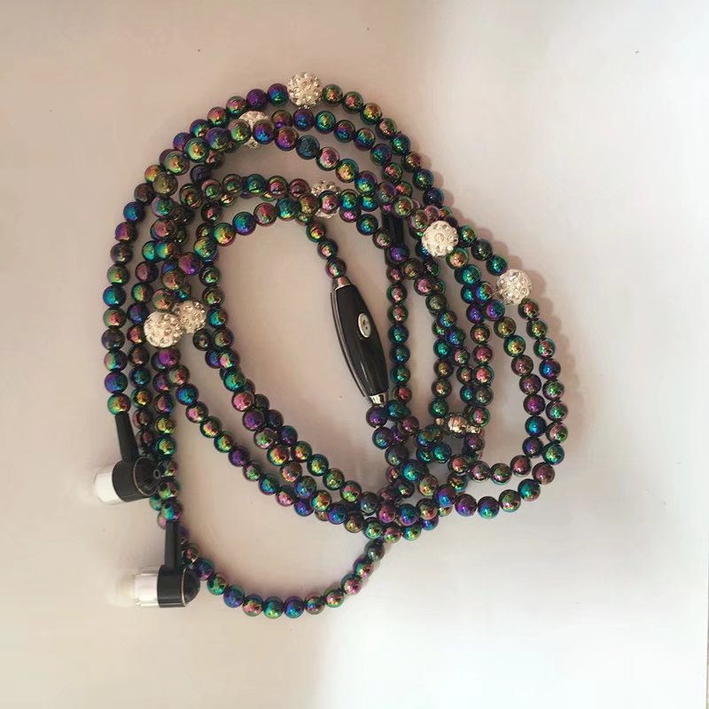 Pearl necklace earphones with wheat wire control universal earplugs trend new headset factory direct bass bass in-ear