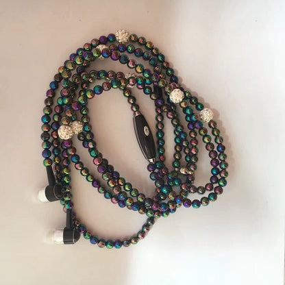 Pearl necklace earphones with wheat wire control universal earplugs trend new headset factory direct bass bass in-ear