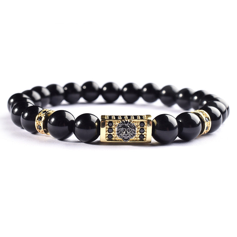 Black Copper Titanium Steel Bracelet - Natural Stone Geometric Design
