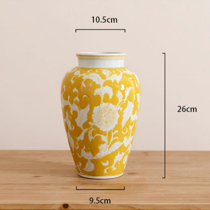 Chinese-style Vintage Yellow-painted Ceramic Vase