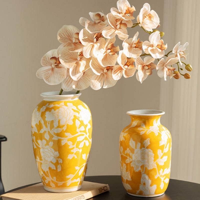 Chinese-style Vintage Yellow-painted Ceramic Vase