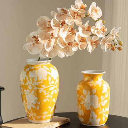 Chinese-style Vintage Yellow-painted Ceramic Vase