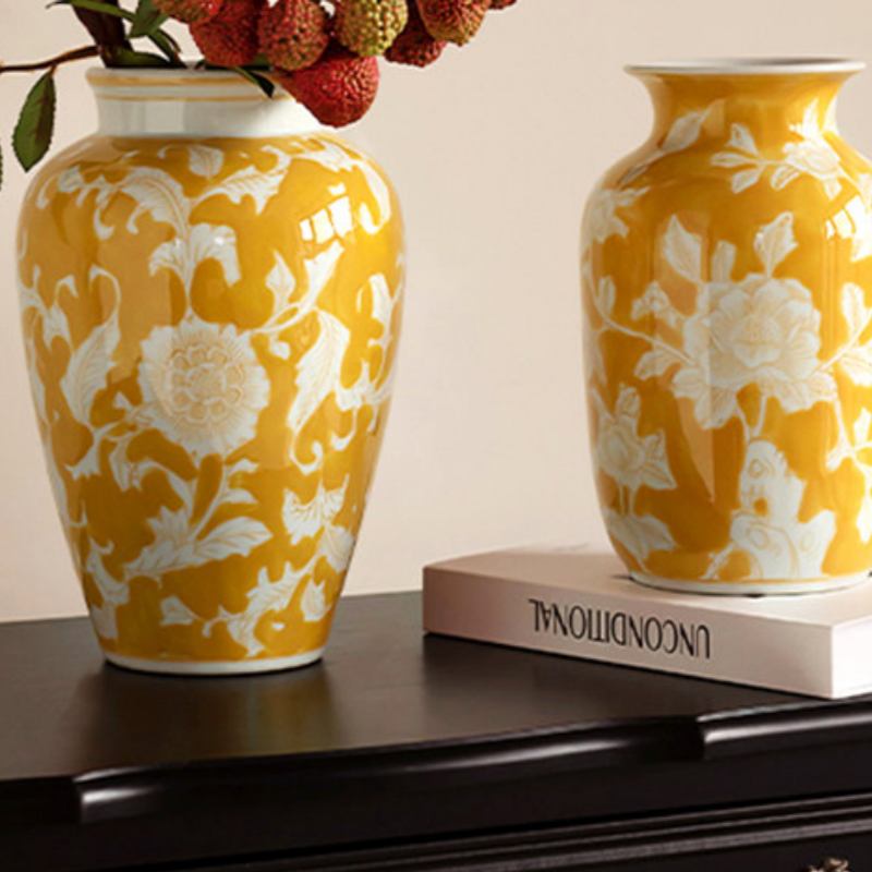 Chinese-style Vintage Yellow-painted Ceramic Vase