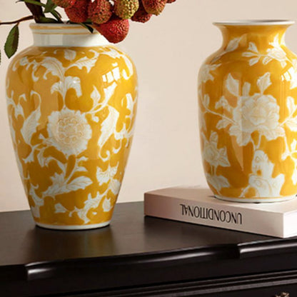 Chinese-style Vintage Yellow-painted Ceramic Vase
