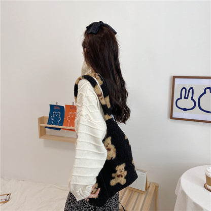 Large Capacity Student Shoulder Bag - Soft Lamb Wool Tote