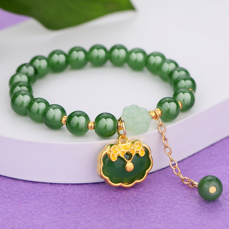Chinese Ethnic Style Bracelet - 8mm Glass Beads with Alloy Charm
