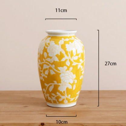 Chinese-style Vintage Yellow-painted Ceramic Vase