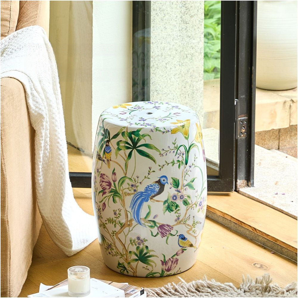 Flower and Bird Ice Crack Ceramic Garden Stool Drum Stool