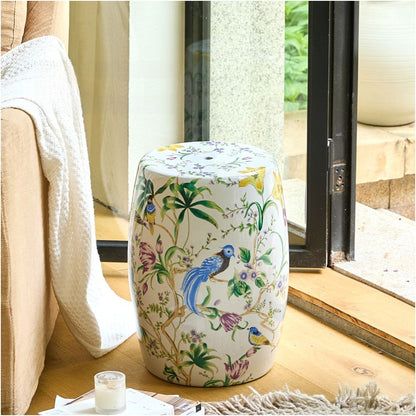 Flower and Bird Ice Crack Ceramic Garden Stool Drum Stool
