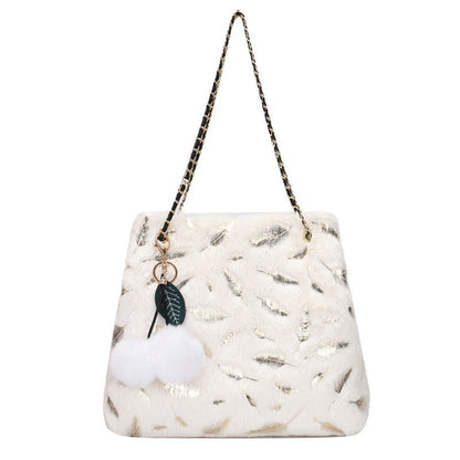 Plush Chain Shoulder Messenger Bag - Soft Crossbody Bag for Women