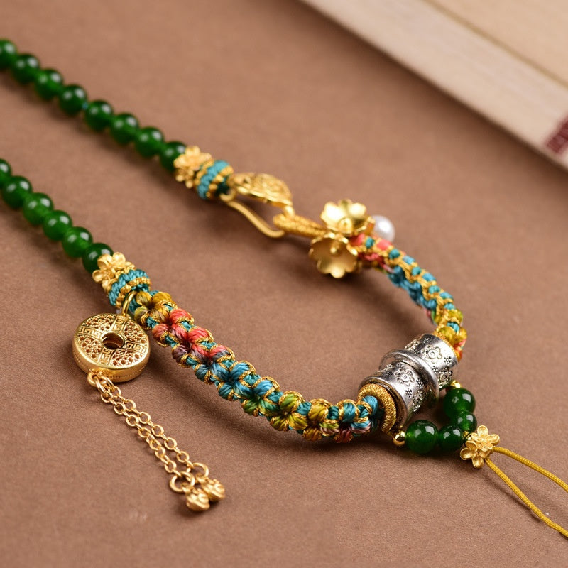 Tibetan Style Pendant Cord - Hand-Woven Peach Blossom Knot Necklace