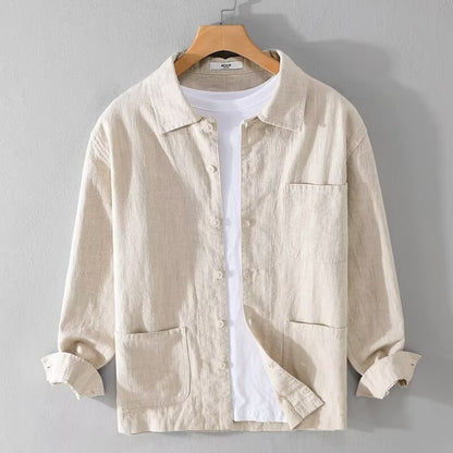 Casual Cotton And Linen Men's Long-sleeved Coat