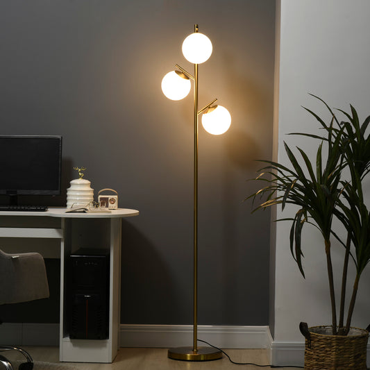 Modern 3-Light Tree Floor Lamp - Gold Globe Shade Standing Lamp