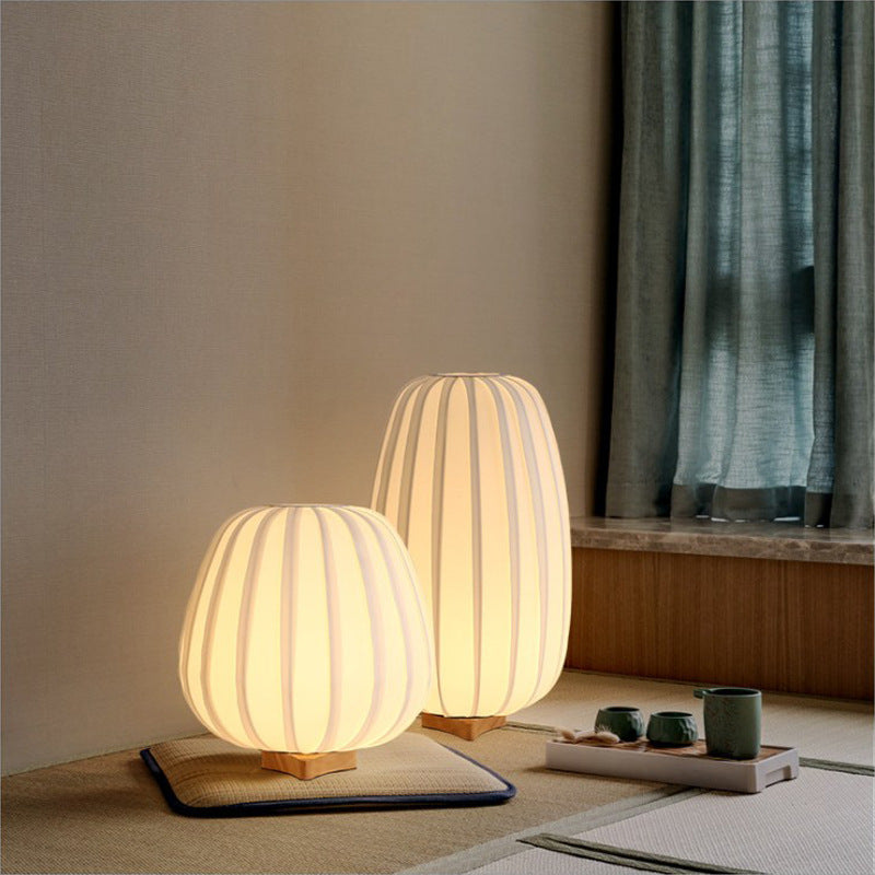 Japanese Solid Wood Table Lamp - Fabric Shade Warm Bedside Light