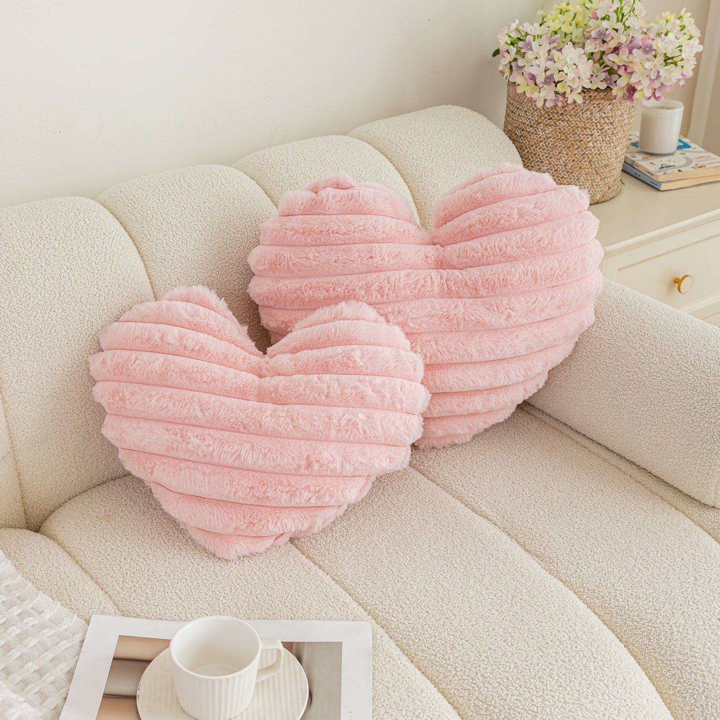 Heart-Shaped Throw Pillow - Pink Striped Decorative Cushion