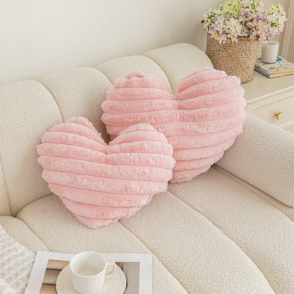 Heart-Shaped Throw Pillow - Pink Striped Decorative Cushion