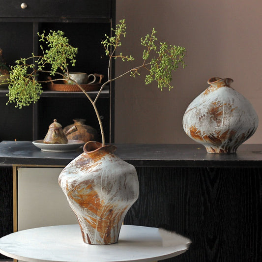 Retro Flow Glaze Special-shaped Silent Style Pottery Pot Creative Ornaments