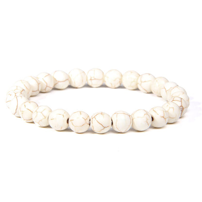 8mm Natural Stone Beads Bracelet Men's White Turquoise Stretch