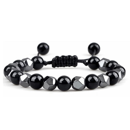 Hematite Tiger Eye Bracelet - Natural Stone Woven Beaded Jewelry