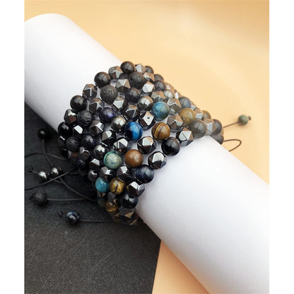 Hematite Tiger Eye Bracelet - Natural Stone Woven Beaded Jewelry