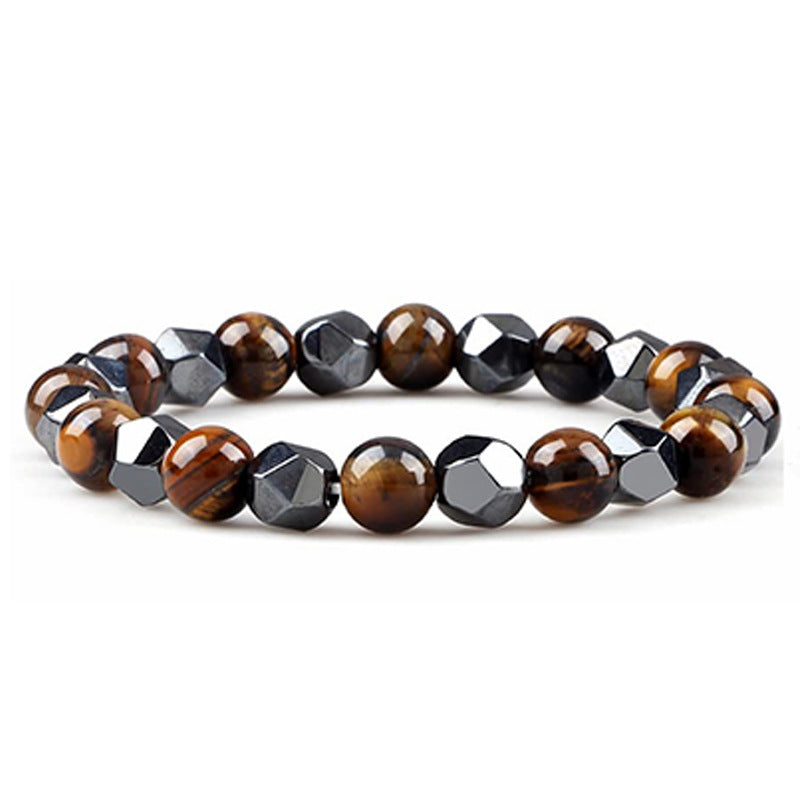 Hematite Tiger Eye Bracelet - Natural Stone Woven Beaded Jewelry