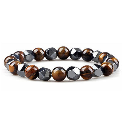 Hematite Tiger Eye Bracelet - Natural Stone Woven Beaded Jewelry